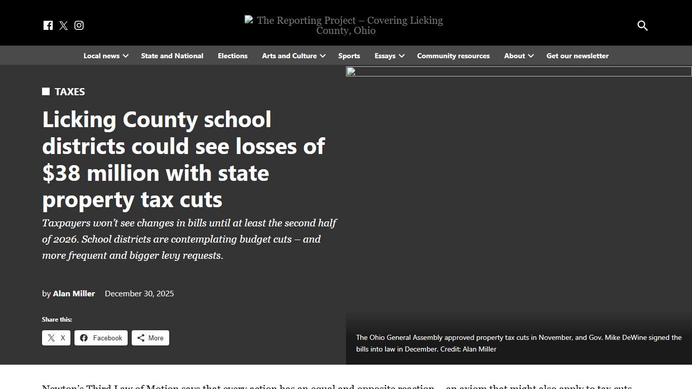Licking County school districts could see losses of $38 million with state property tax cuts - The Reporting Project - Covering Licking County, Ohio